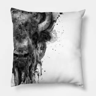 Black and White Watercolor-Half Faced Buffalo Pillow