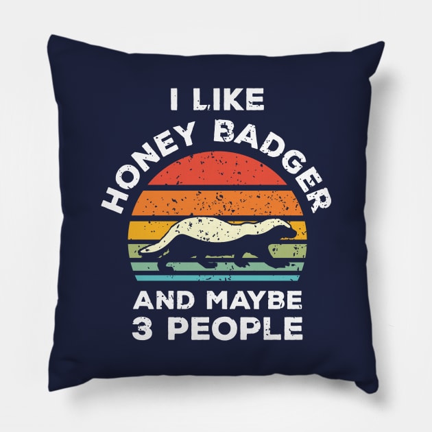 I Like Honey Badger and Maybe 3 People, Retro Vintage Sunset with Style Old Grainy Grunge Texture Pillow by Ardhsells