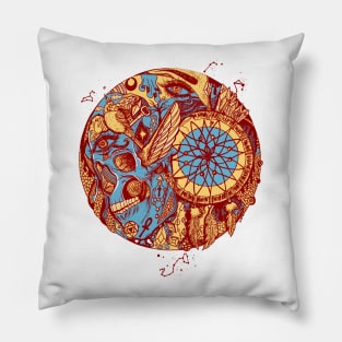 Pastel Cream Skull and Dreamcatcher Circle Pillow