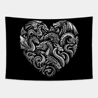 Vintage Dragon Heart Mens Womens Dragon Valentine Tapestry