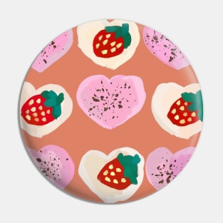 Pink Chocolate and Vanilla Strawberry Heart Cookies - Cute Kawaii Naive Nursery Baby Art Pin