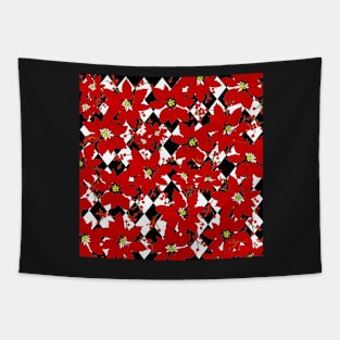 HARLEQUIN AND POINSETTIAS IN BLACK AND WHITE AND RED Tapestry