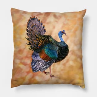 Ocellated Turkey in Autumn Leaves Pillow