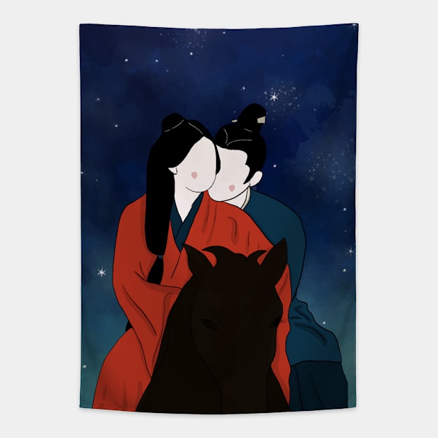 Riding horse Love Like Galaxy illustration Tapestry by LaartStudio