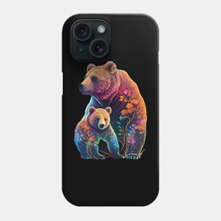 Nature's Love: Mother and Baby Bear with Floral Watercolor Design Phone Case