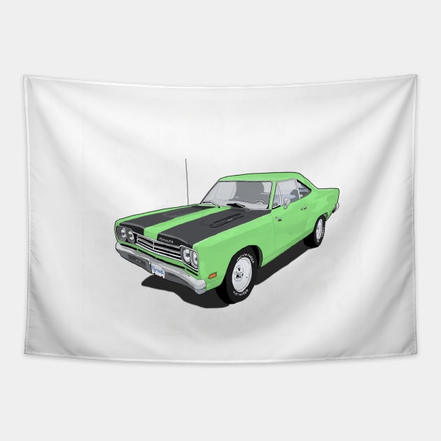Lime Green Car Tapestry by curtskartoons
