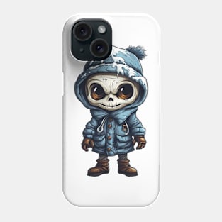 Spooky figure of a skull in a mask wearing a cloak, perfect for Halloween, covered with snow ! Phone Case