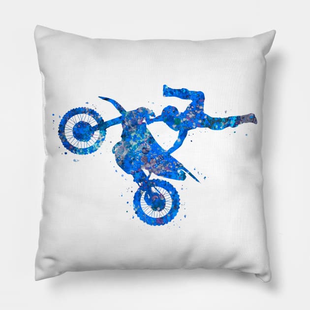 Motocross freestyle blue art Pillow by Yahya Art
