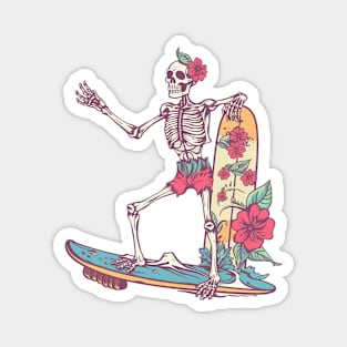 Funny Skeleton On Surfboard Magnet