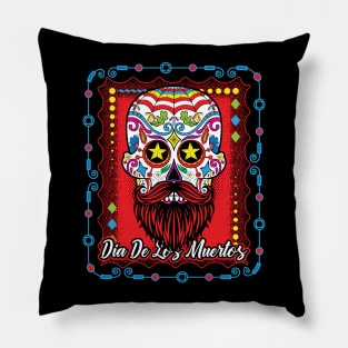 Day Of The Dead Sugar Skull Beard Red Pillow