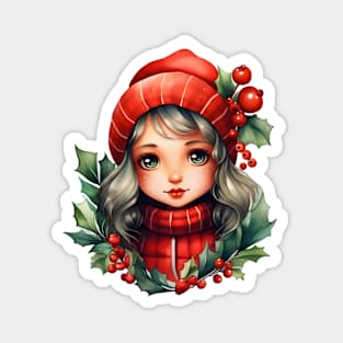 Holly cute girl Christmas Magnet