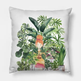 Girl with plants Pillow