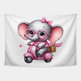 Valentine Elephant In Pink Scooter Tapestry