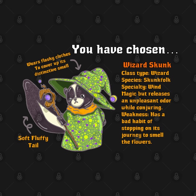 Wizard Skunk RPG Style Perfect for Dungeon and Dragons Enthusiasts Funny Skunk Cute RPG Video Game design DND T-Shirt by Nemui Sensei Designs