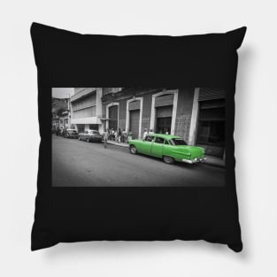 Old American classic Pontiac car on bright green in Havana Pillow
