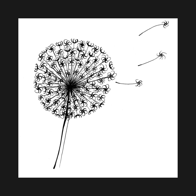 Dandelion Clock Black and White Drawing by Maddybennettart