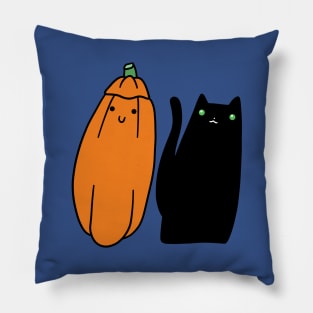 Long Black Cat and Pumpkin Pillow