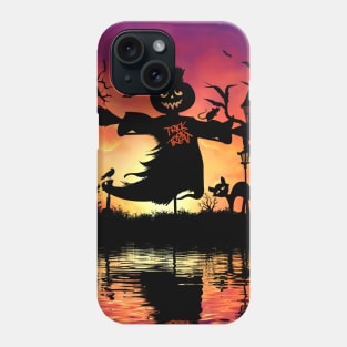 Funny halloween design with scarecrow, cat, and owl Phone Case