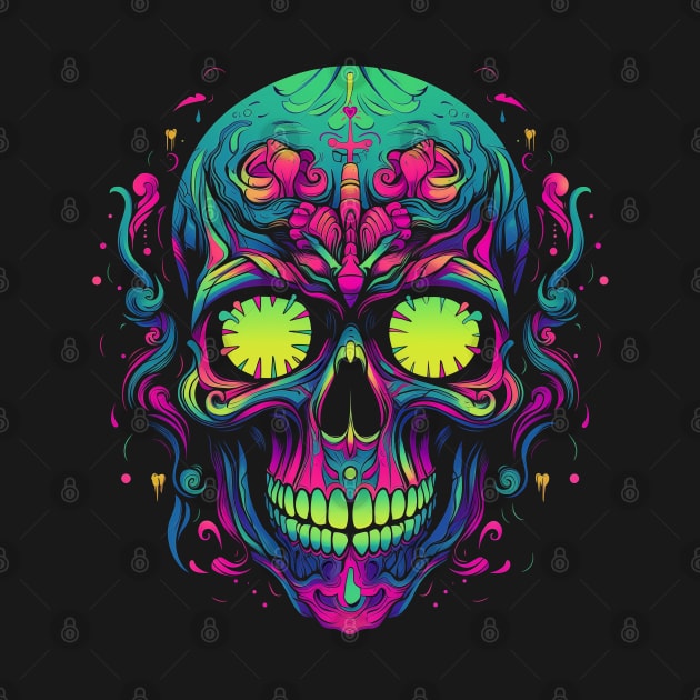 Psychedelic neon skull by ThatPopLife