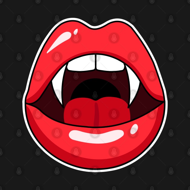 Womans mouth with red lipstick and vampire teeth by keeplooping