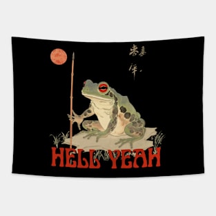 Hell Yeah Frog Badass Warrior Funny Meme Cute Ukiyoe Japanese Art Style Tapestry