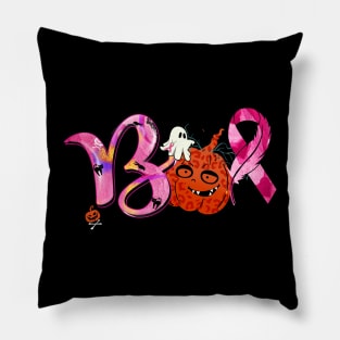 Boo Pumpkin Cute Ghost Pink Ribbon Breast Cancer Halloween Pillow