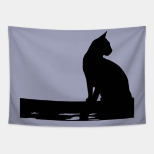 Silhouette Of A Black Cat Sitting On A Fence Cut Out Tapestry