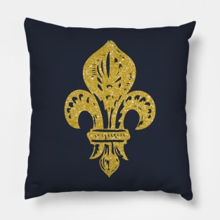 Lily Flower - fleur-de-lis in Gold and Navy Background Pillow