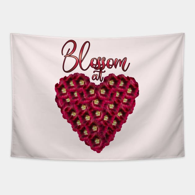 Blossom at Heart Floral Heart Design Tapestry by ArtMorfic