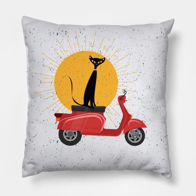 Retro Kitty with His Vintage Scooter Pillow by Lisa Williams Design