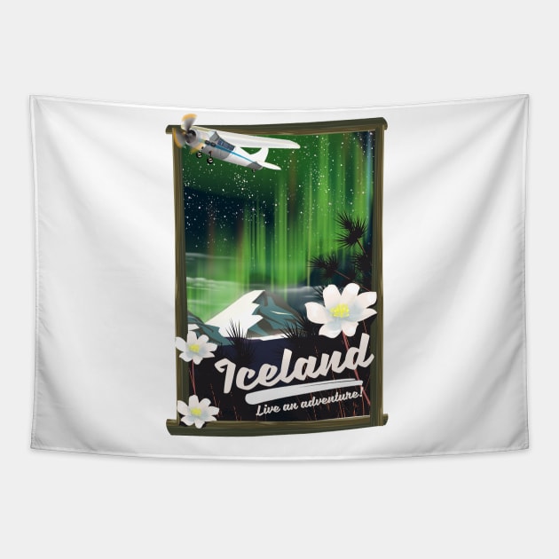 Iceland travel poster Tapestry by nickemporium1