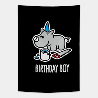 Funny birthday boy Rhino party hat happy birthday cartoon Tapestry