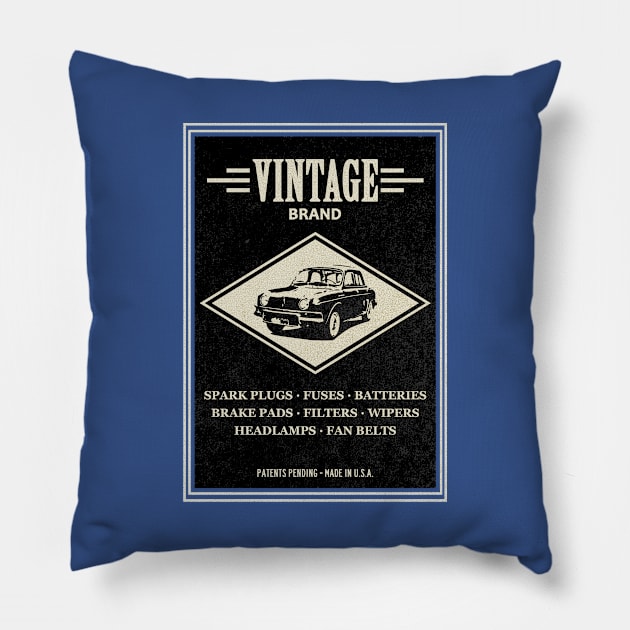 Vintage Brand Auto Parts Pillow by GloopTrekker