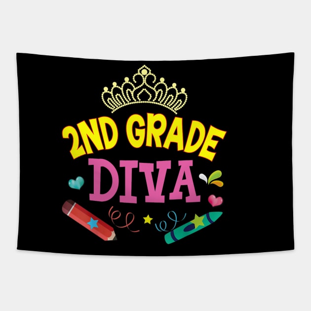 2nd Grade Diva Second Grader Princess Back To School Kid Tapestry by FONSbually