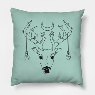 Cherry Blossom Deer in Black Pillow