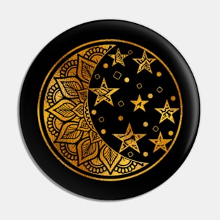 Gold Metallic Moon and Stars Mandala Pin