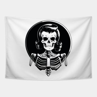 Fun Black and White Rockabilly Skeleton Tapestry