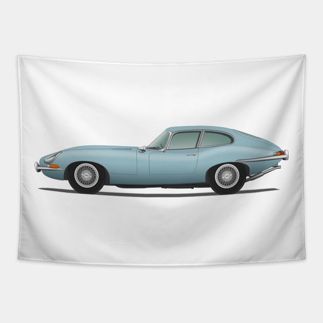 Jaguar E Type Fixed Head Coupe Silver Blue Tapestry by SteveHClark