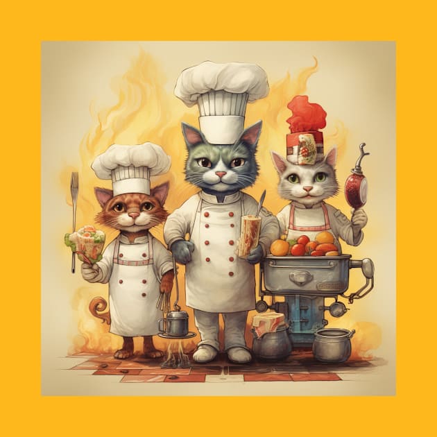 Let us doing the cooking, chef cats by Love of animals