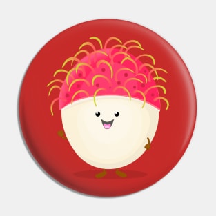 Cute pink happy rambutan cartoon character illustration Pin