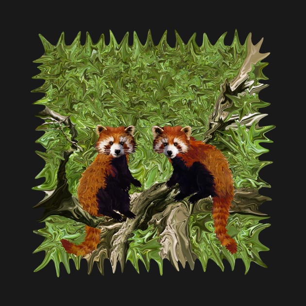 Frolicking Red Pandas by distortionart