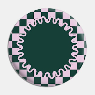 Green Checkerboard Wavy Lines Pin