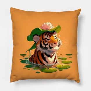 Kawaii Anime Tiger Bath With Water Lily Pillow