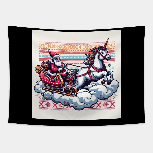 Santa Riding A Unicorn Tapestry by MZeeDesigns