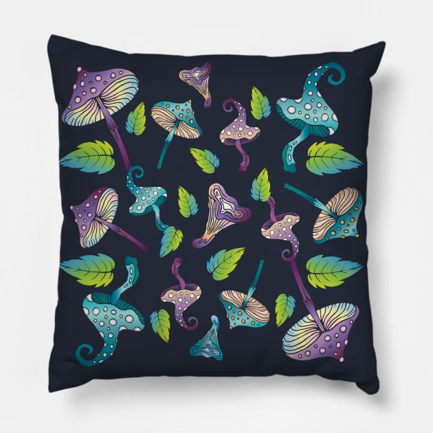 Magic fairy green mushrooms Pillow by annaazart