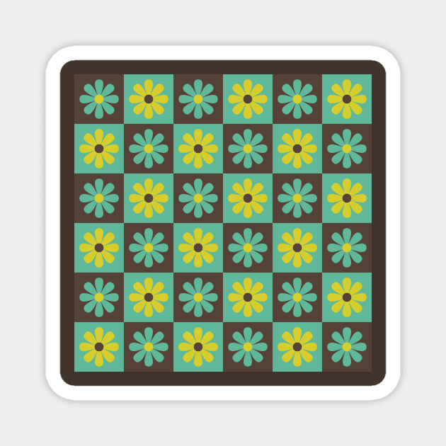 Teal Mod Flower Checkers Magnet by Carolina Díaz