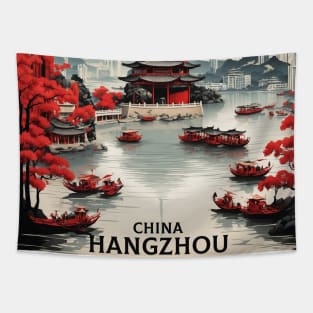 Hangzhou China Vintage Poster Tourism Tapestry