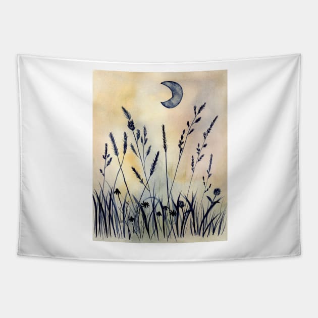 Wild Meadow under Moonlight Tapestry by Sandraartist