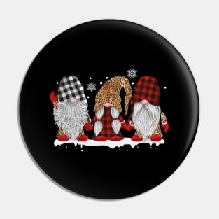 Three Gnomes In Leopard Printed Buffalo Plaid Christmas Gift Shirt Pin