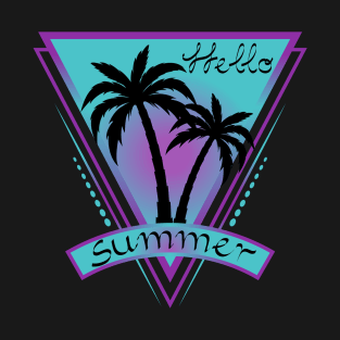 Hello Summer Triangular With Palm Tree Design T-Shirt